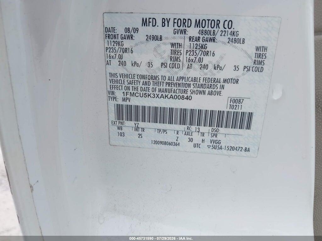 1FMCU5K3XAKA00840 2010 FORD ESCAPE HYBRID photo no. 9
