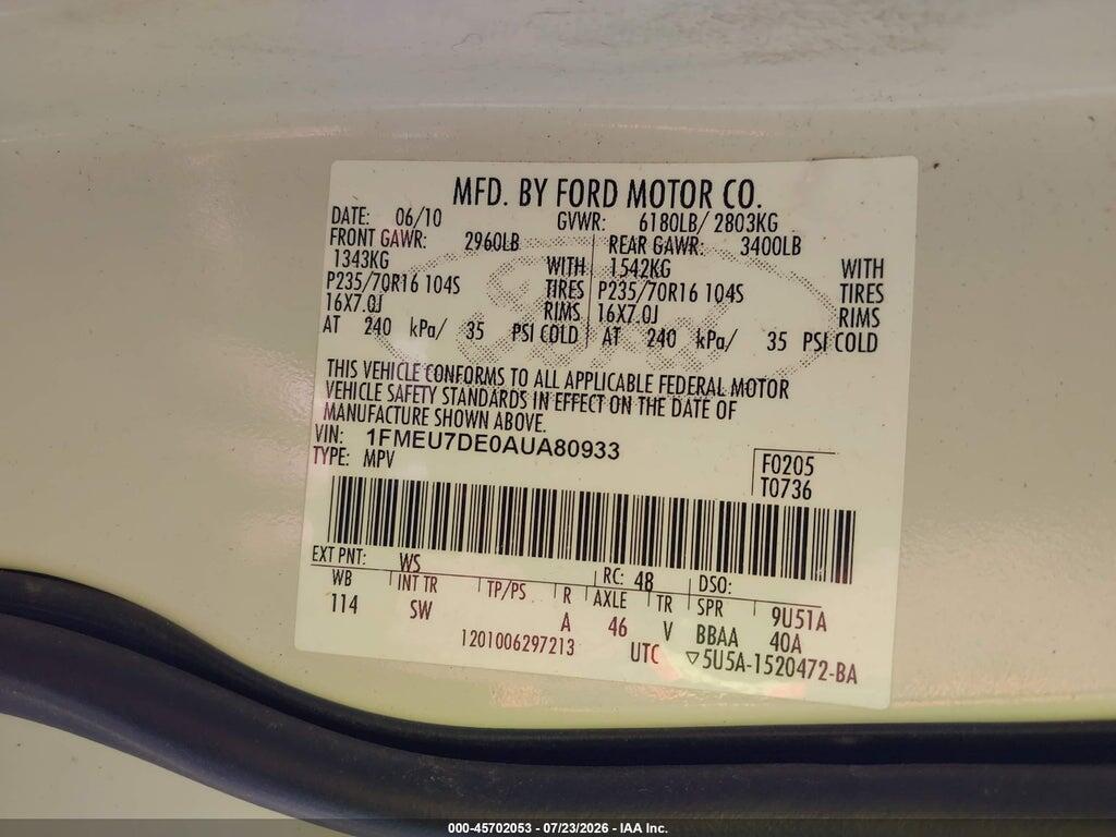 1FMEU7DE0AUA80933 2010 FORD EXPLORER photo no. 9