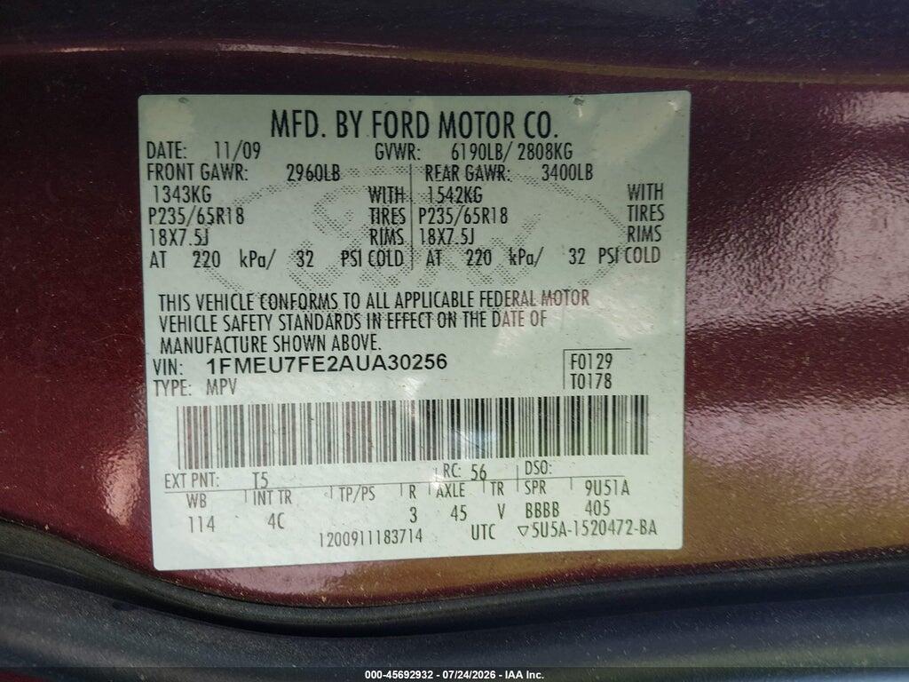 1FMEU7FE2AUA30256 2010 FORD EXPLORER photo no. 9