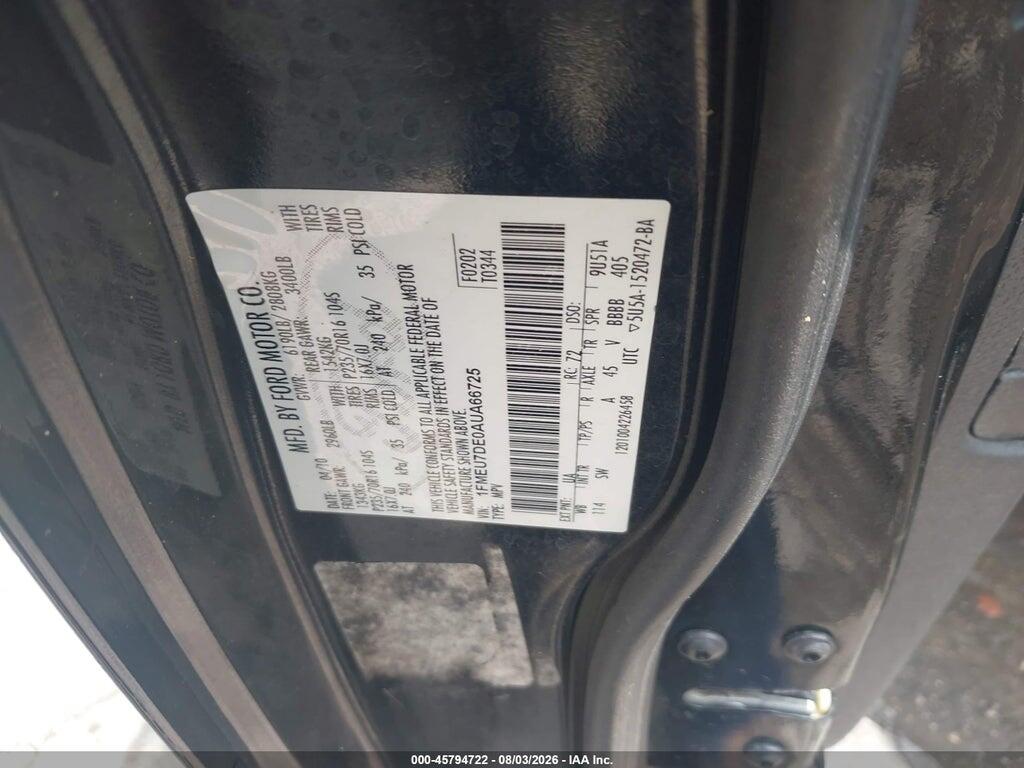 1FMEU7DE0AUA66725 2010 FORD EXPLORER photo no. 9