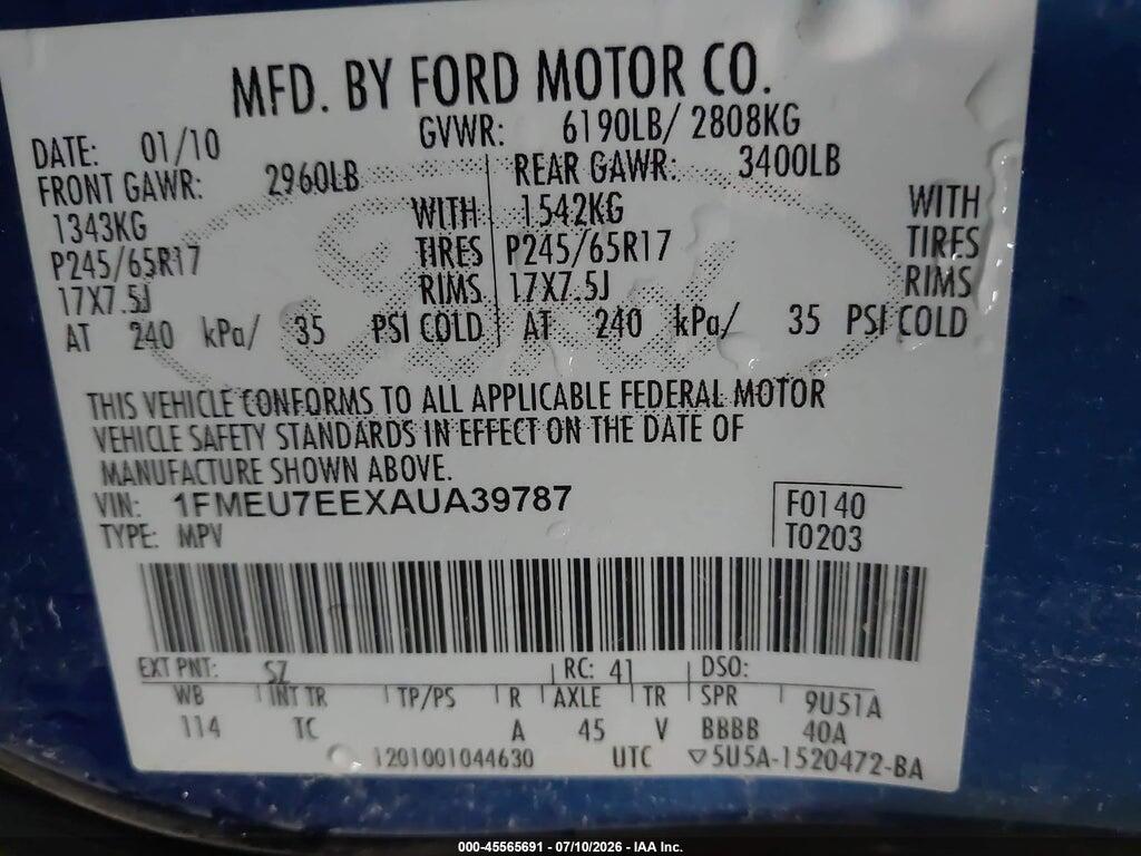 1FMEU7EEXAUA39787 2010 FORD EXPLORER photo no. 9