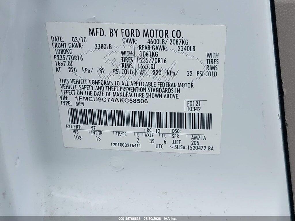 1FMCU9C74AKC58506 2010 FORD ESCAPE photo no. 9