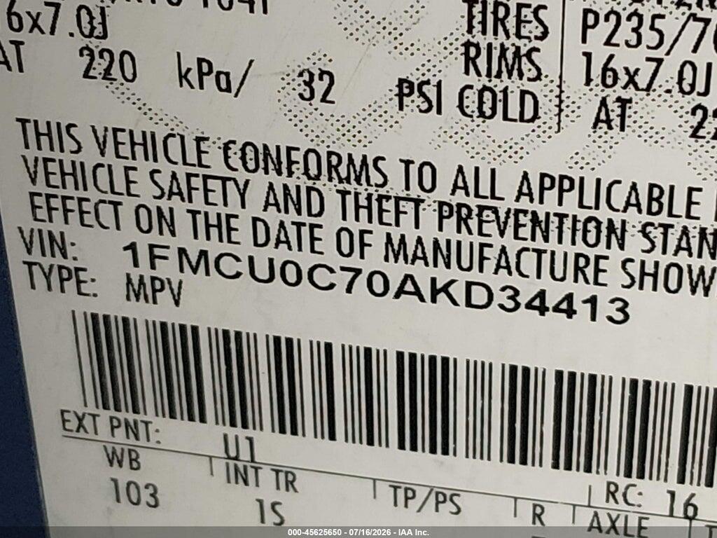 1FMCU0C70AKD34413 2010 FORD ESCAPE photo no. 9