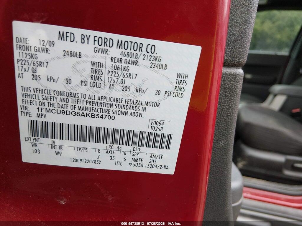 1FMCU9DG8AKB54700 2010 FORD ESCAPE photo no. 9