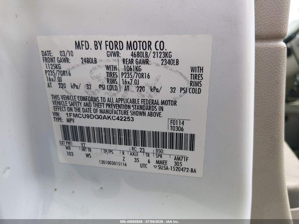 1FMCU9DG0AKC42253 2010 FORD ESCAPE photo no. 9