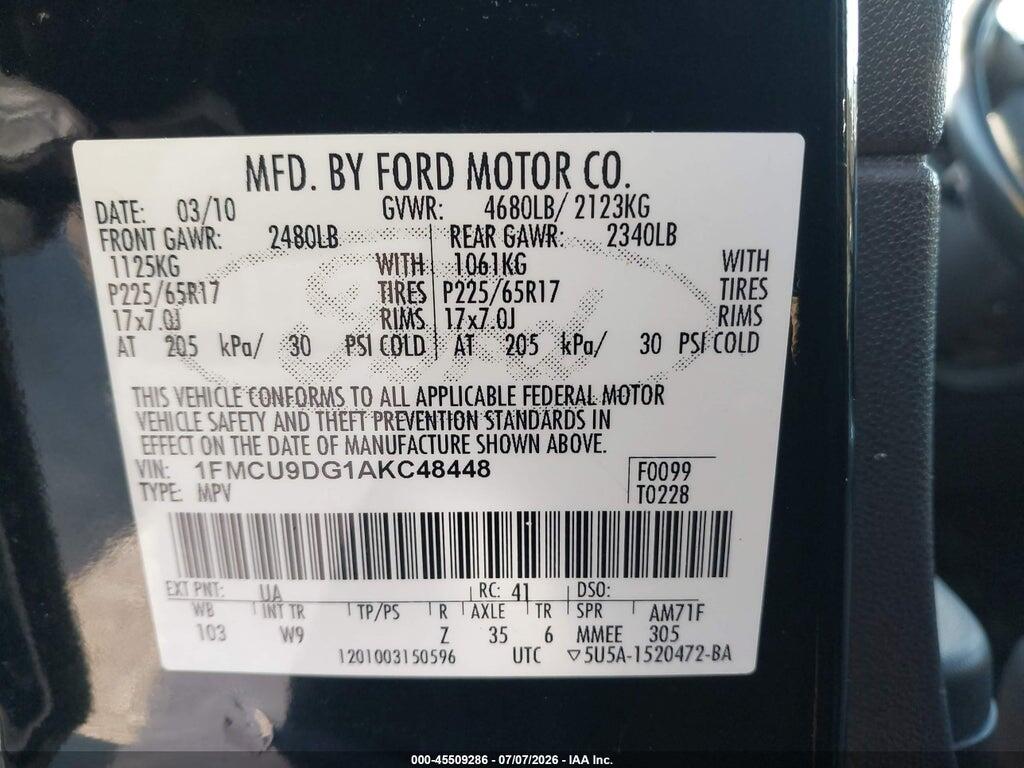 1FMCU9DG1AKC48448 2010 FORD ESCAPE photo no. 9