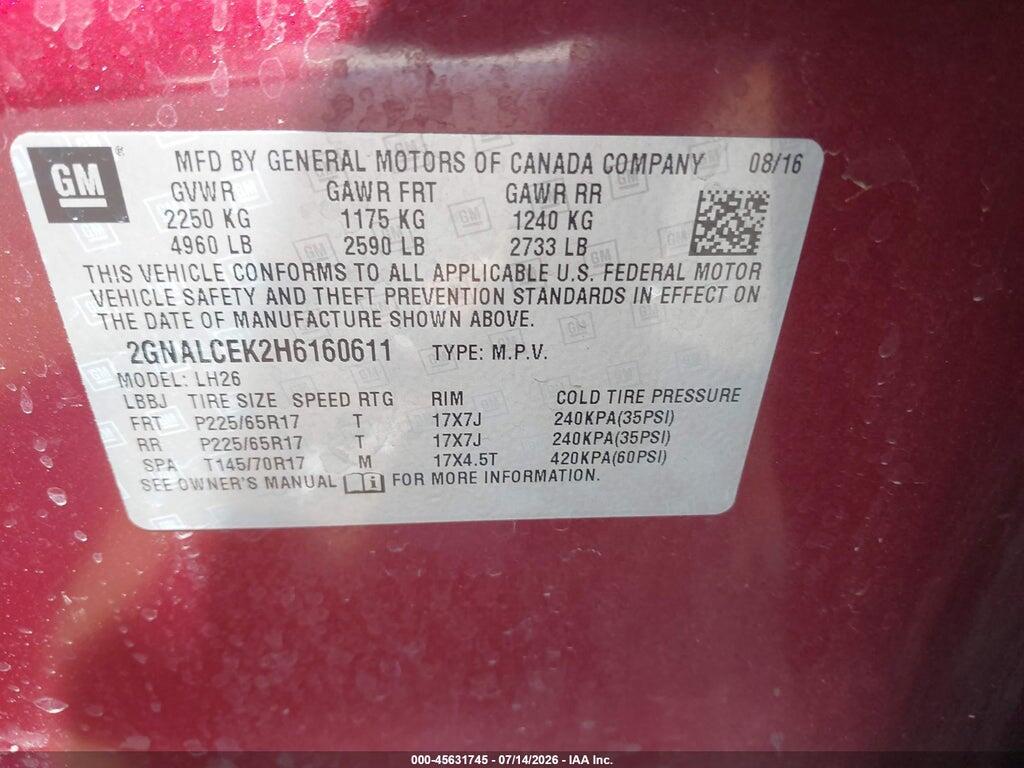 2GNALCEK2H6160611 2017 CHEVROLET EQUINOX photo no. 9