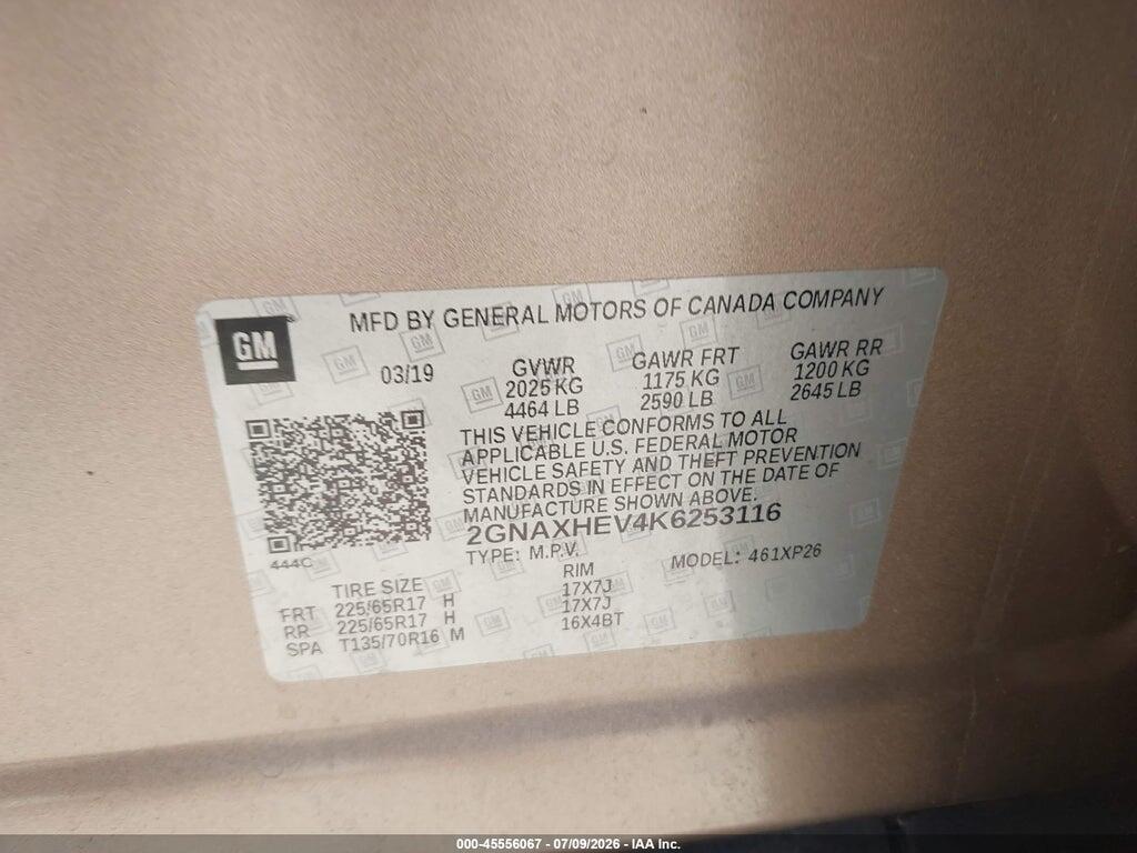 2GNAXHEV4K6253116 2019 CHEVROLET EQUINOX photo no. 9