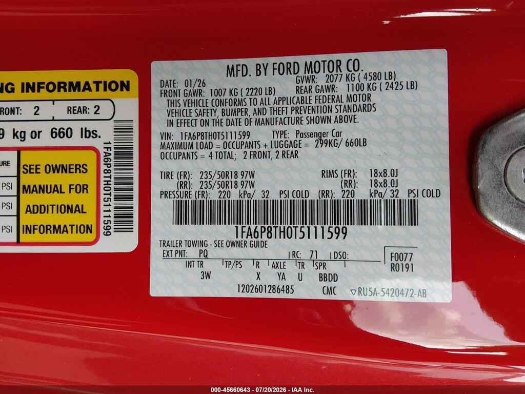 1FA6P8TH0T5111599 2026 FORD MUSTANG photo no. 9