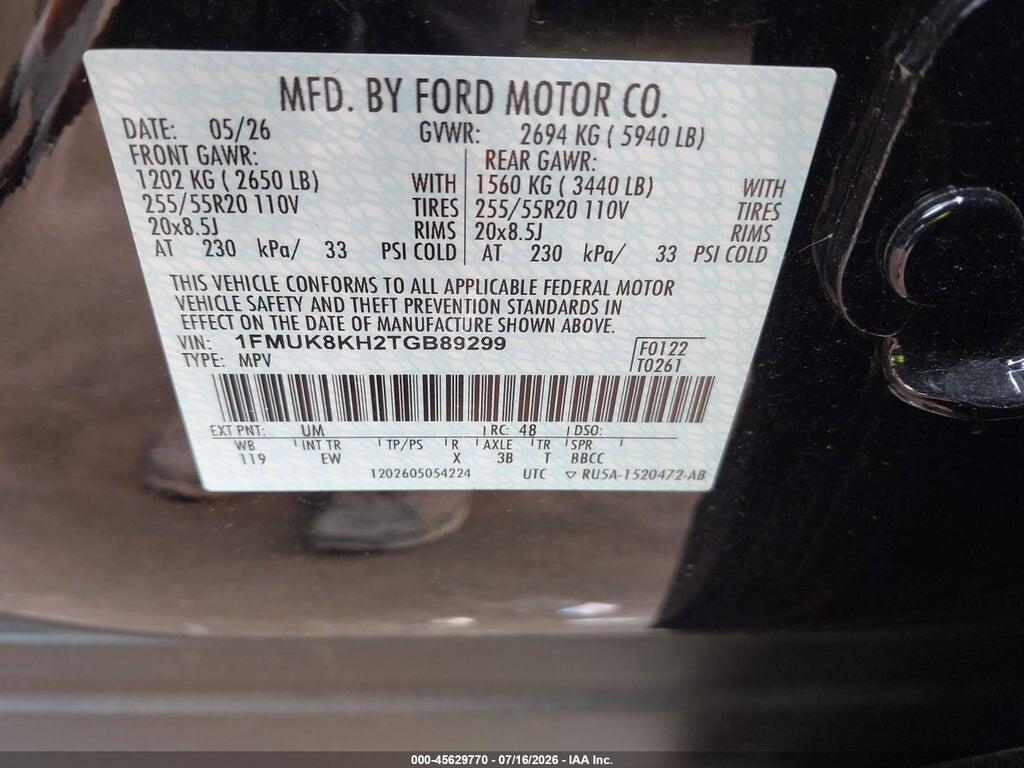 1FMUK8KH2TGB89299 2026 FORD EXPLORER photo no. 9