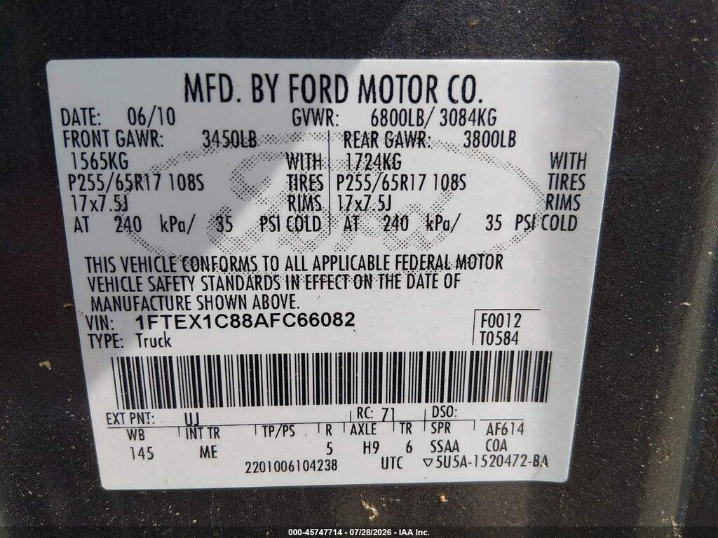 1FTEX1C88AFC66082 2010 FORD F-150 photo no. 9