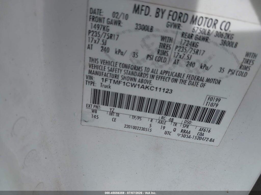 1FTMF1CW1AKC11123 2010 FORD F-150 photo no. 9