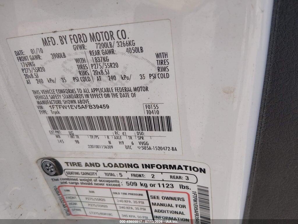 1FTFW1EV5AFB39459 2010 FORD F-150 photo no. 9