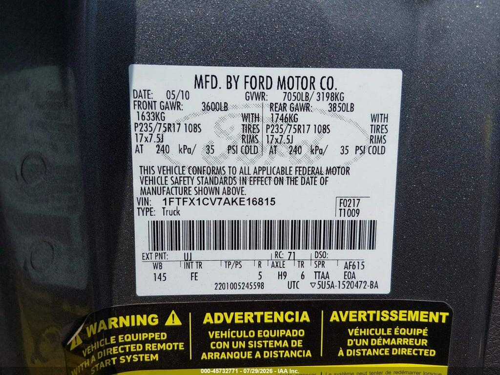 1FTFX1CV7AKE16815 2010 FORD F-150 photo no. 9