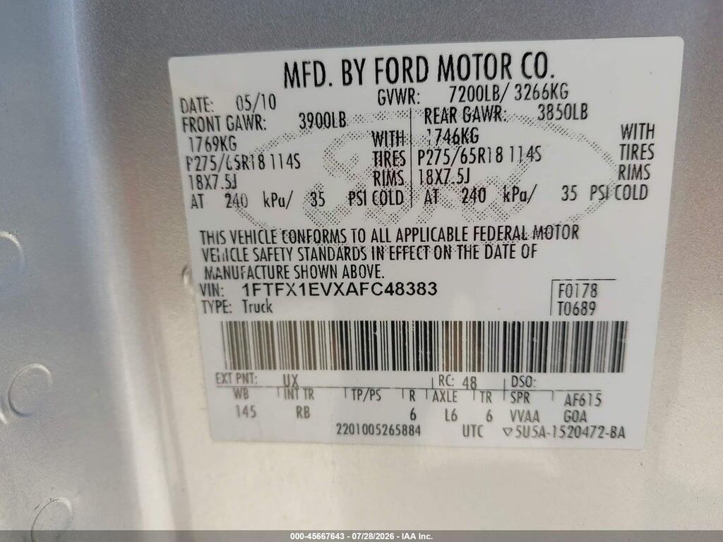 1FTFX1EVXAFC48383 2010 FORD F-150 photo no. 9