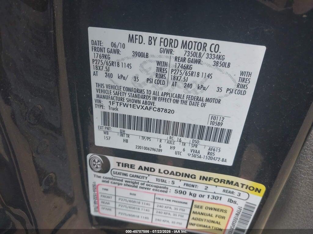 1FTFW1EVXAFC87820 2010 FORD F-150 photo no. 9