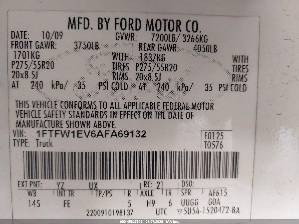1FTFW1EV6AFA69132 2010 FORD F-150 photo no. 9