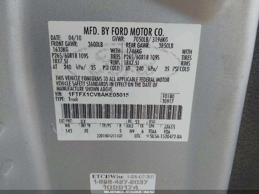 1FTFX1CV8AKE05015 2010 FORD F-150 photo no. 9