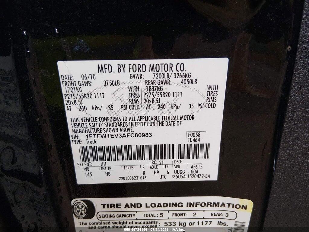 1FTFW1EV3AFC80983 2010 FORD F-150 photo no. 9