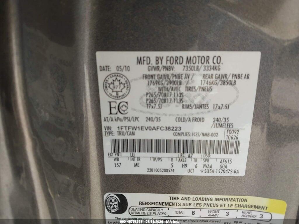1FTFW1EV0AFC38223 2010 FORD F-150 photo no. 9