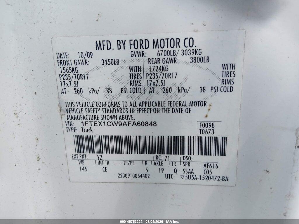 1FTEX1CW9AFA60848 2010 FORD F-150 photo no. 9