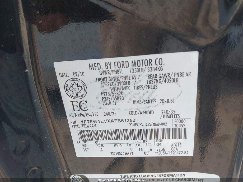 1FTFW1EVXAFB51350 2010 FORD F-150 photo no. 9