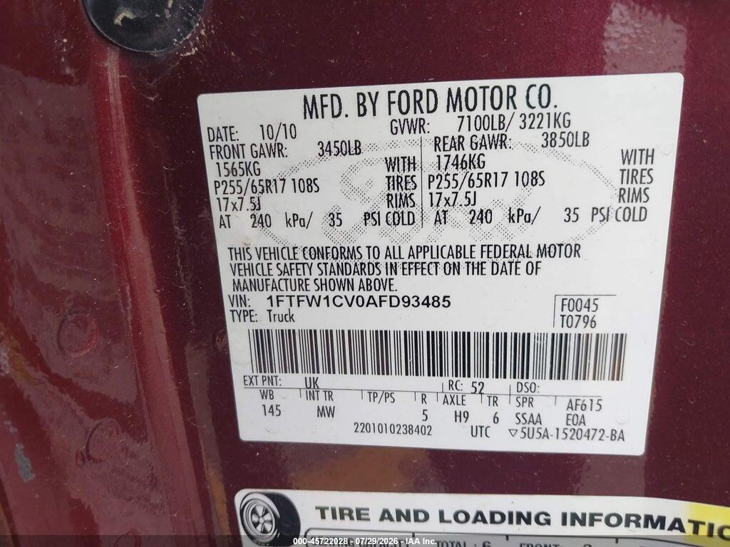 1FTFW1CV0AFD93485 2010 FORD F-150 photo no. 9