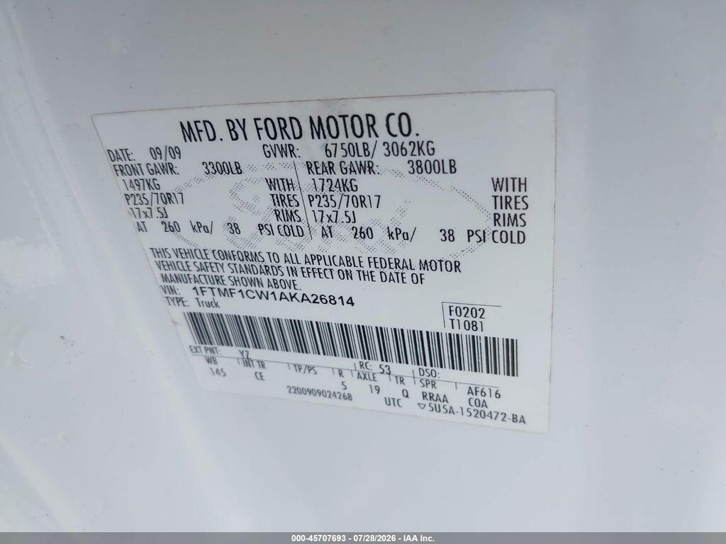 1FTMF1CW1AKA26814 2010 FORD F-150 photo no. 9