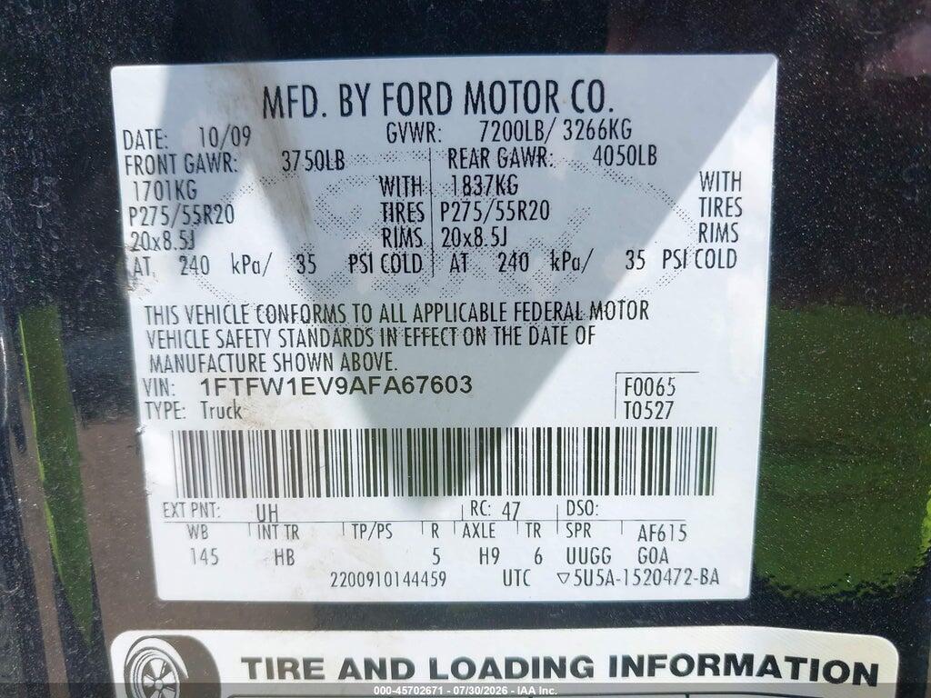 1FTFW1EV9AFA67603 2010 FORD F-150 photo no. 9