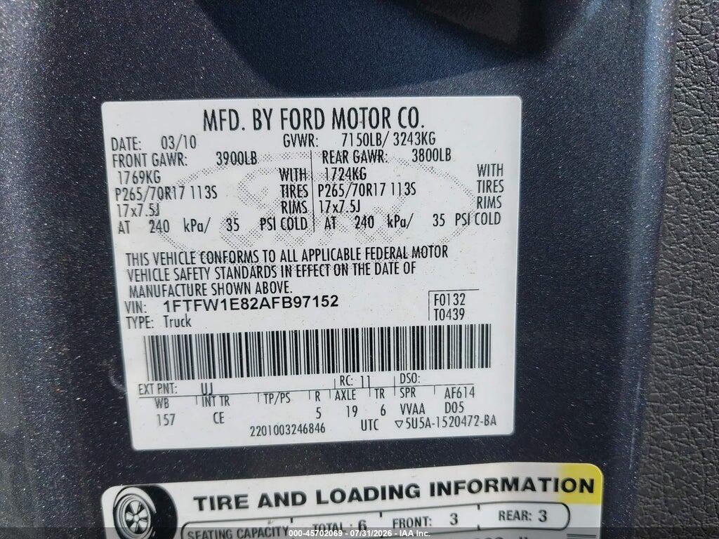 1FTFW1E82AFB97152 2010 FORD F-150 photo no. 9