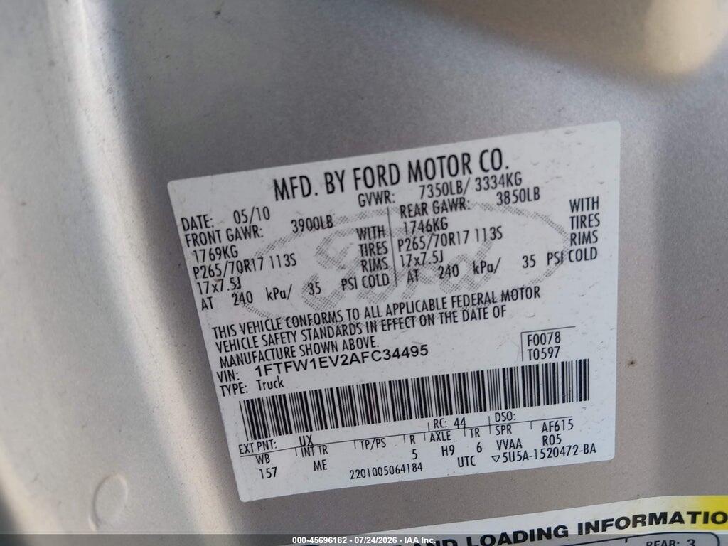 1FTFW1EV2AFC34495 2010 FORD F-150 photo no. 9