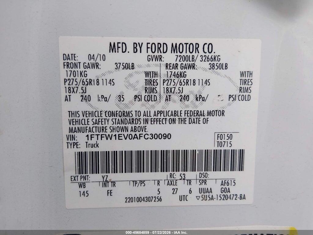 1FTFW1EV0AFC30090 2010 FORD F-150 photo no. 9