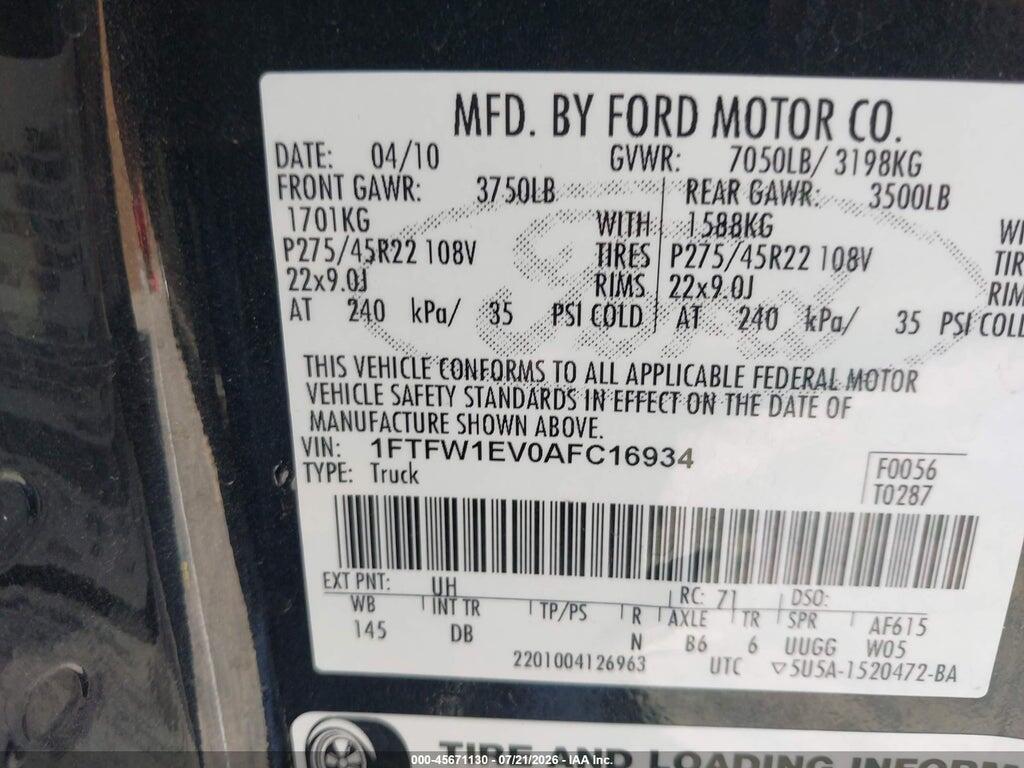 1FTFW1EV0AFC16934 2010 FORD F-150 photo no. 9