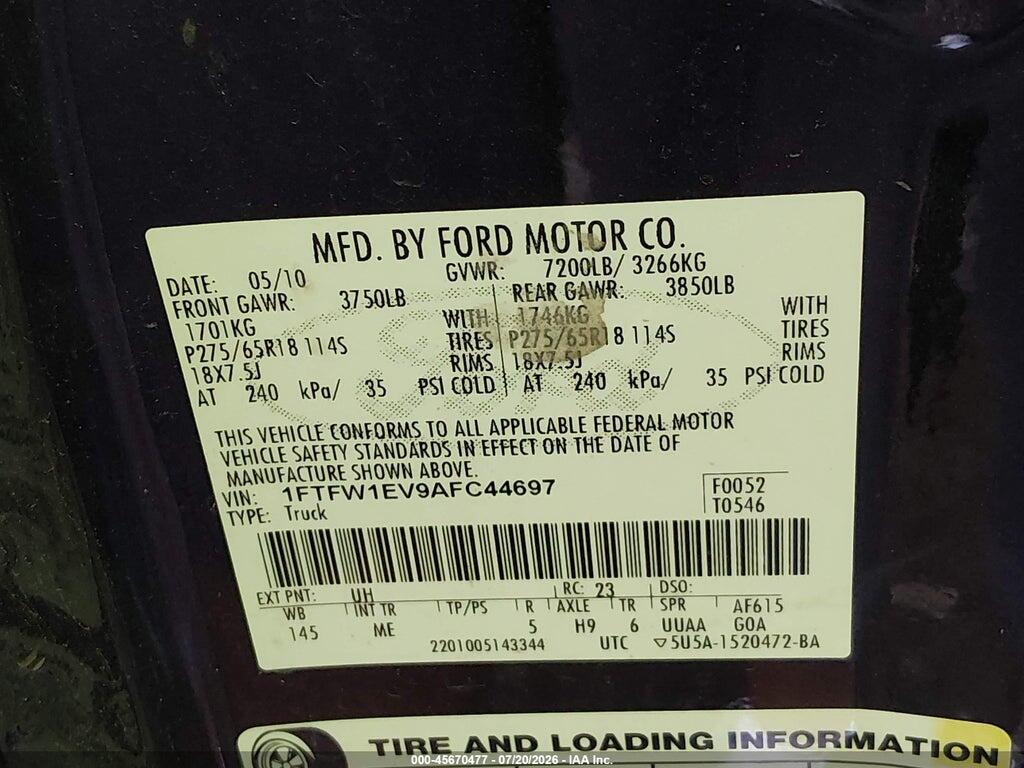 1FTFW1EV9AFC44697 2010 FORD F-150 photo no. 9