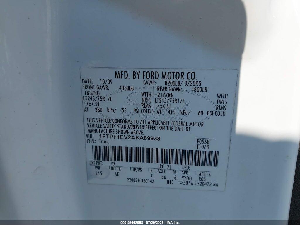1FTPF1EV2AKA89938 2010 FORD F-150 photo no. 9