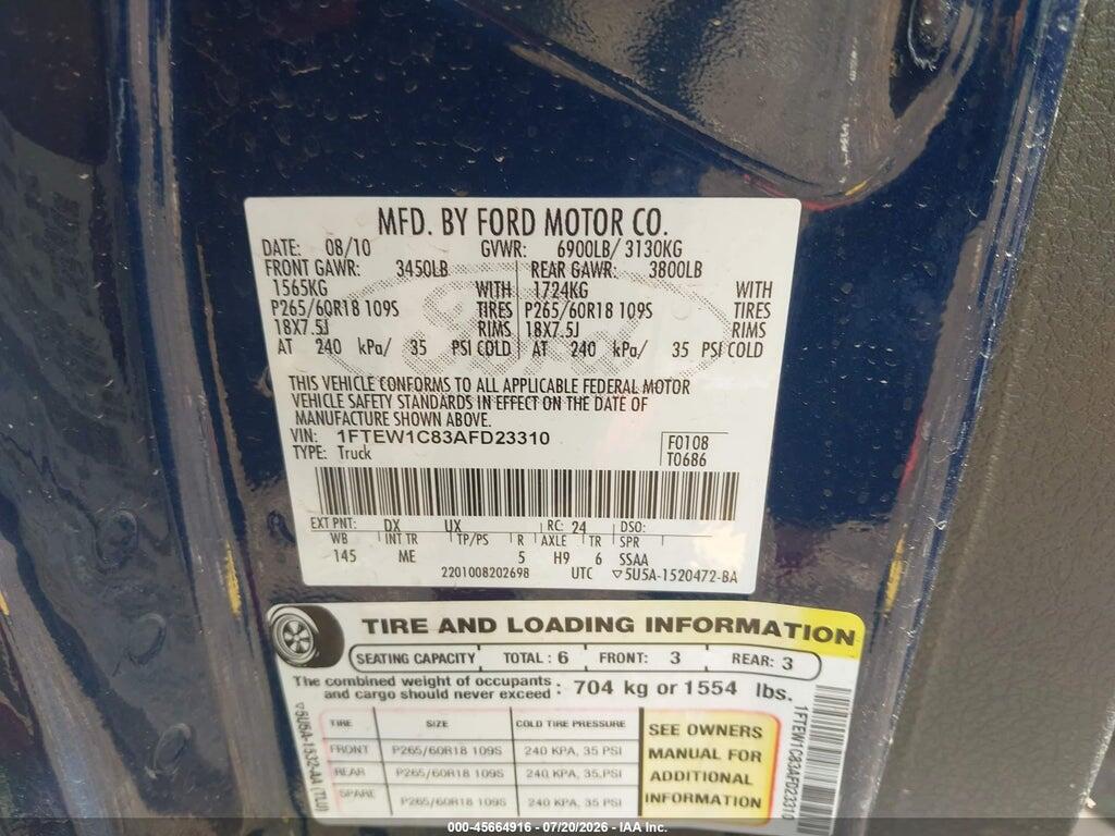 1FTEW1C83AFD23310 2010 FORD F-150 photo no. 9