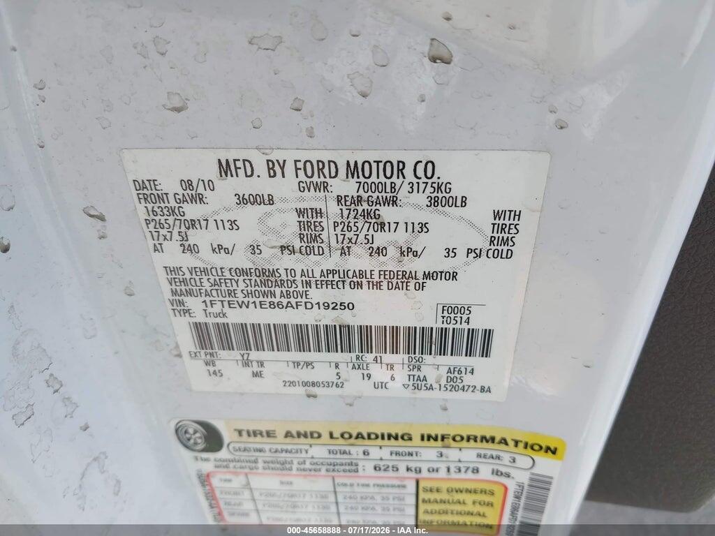 1FTEW1E86AFD19250 2010 FORD F-150 photo no. 9