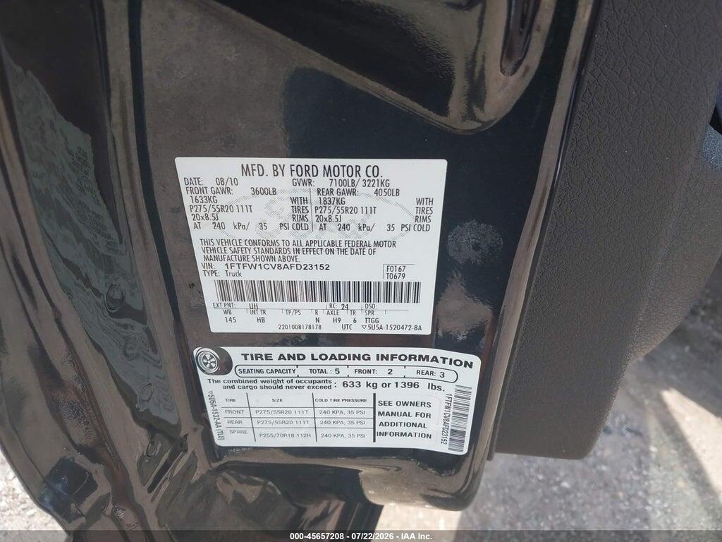 1FTFW1CV8AFD23152 2010 FORD F-150 photo no. 9