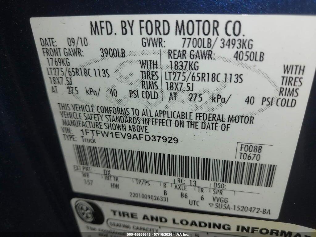 1FTFW1EV9AFD37929 2010 FORD F-150 photo no. 9