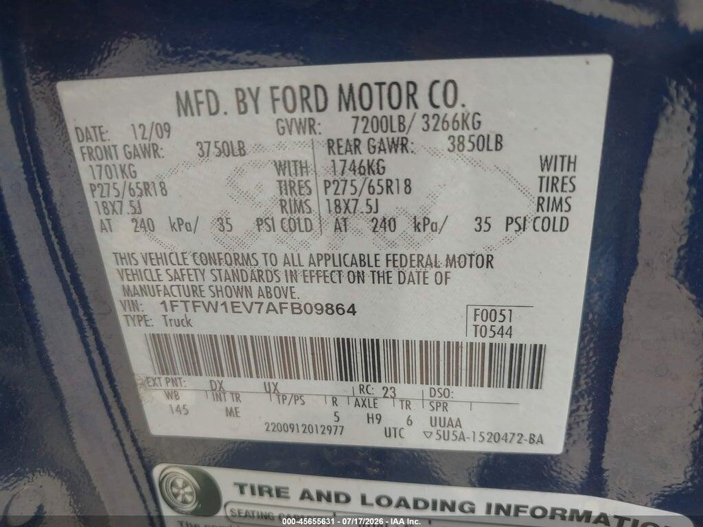 1FTFW1EV7AFB09864 2010 FORD F-150 photo no. 9