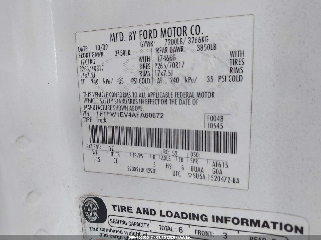 1FTFW1EV4AFA60672 2010 FORD F-150 photo no. 9