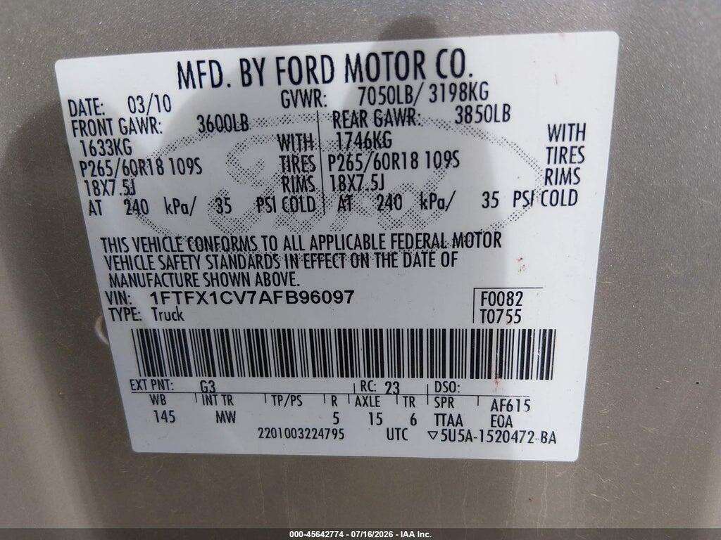 1FTFX1CV7AFB96097 2010 FORD F-150 photo no. 9