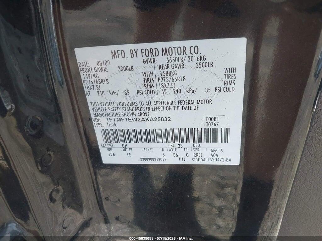 1FTMF1EW2AKA25832 2010 FORD F-150 photo no. 9