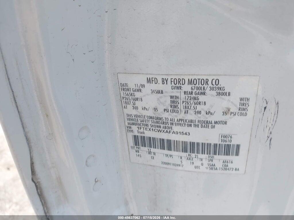 1FTEX1CWXAFA91543 2010 FORD F-150 photo no. 9