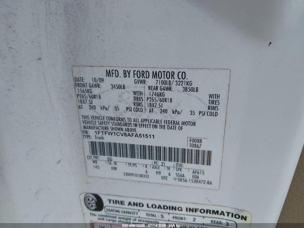 1FTFW1CV8AFA51511 2010 FORD F-150 photo no. 9
