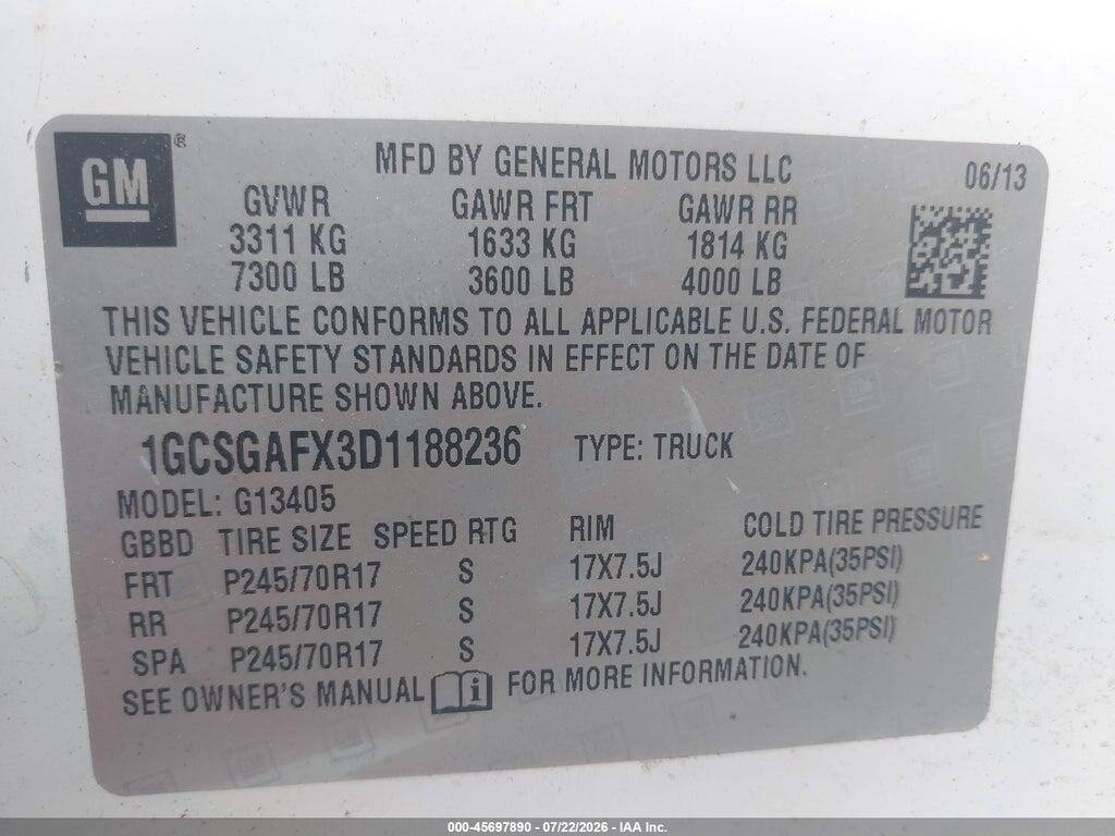1GCSGAFX3D1188236 2013 CHEVROLET EXPRESS 1500 photo no. 9