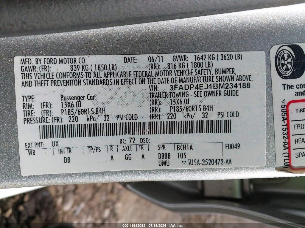 3FADP4EJ1BM234188 2011 FORD FIESTA photo no. 9