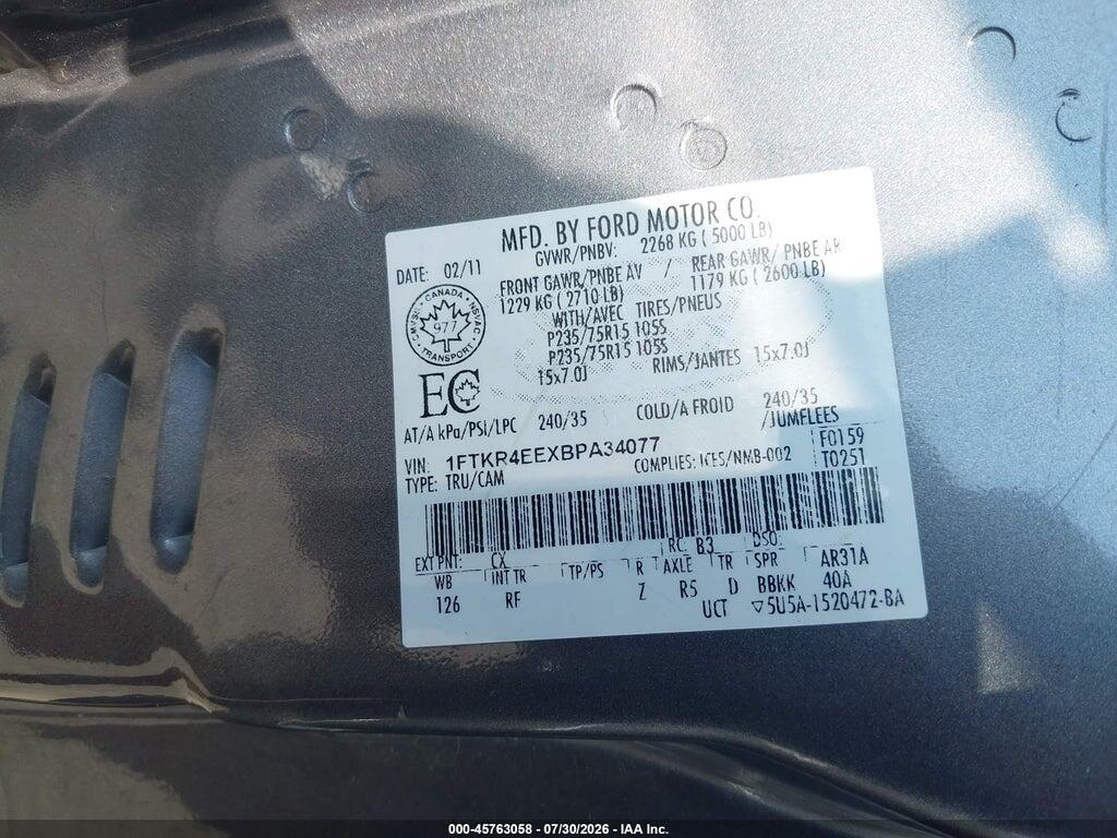1FTKR4EEXBPA34077 2011 FORD RANGER photo no. 9