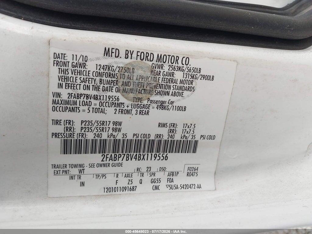 2FABP7BV4BX119556 2011 FORD CROWN VICTORIA photo no. 9
