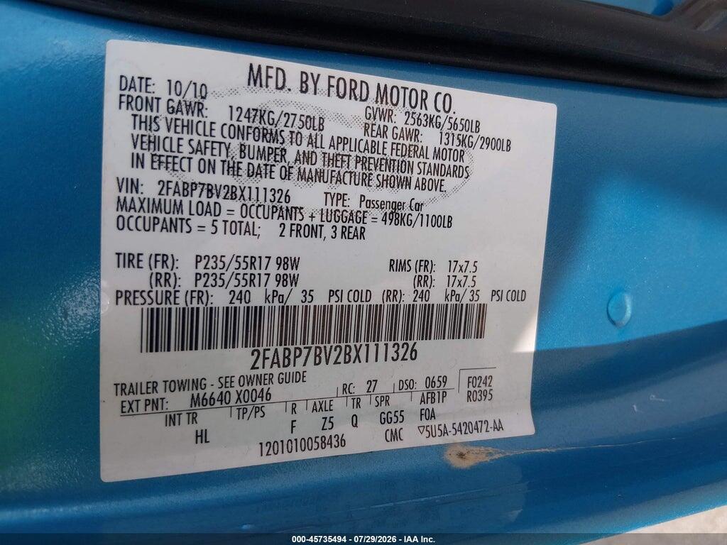 2FABP7BV2BX111326 2011 FORD CROWN VICTORIA photo no. 9